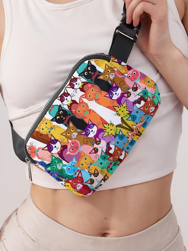 Cute Cat Pattern Fanny Pack, Large Capacity Travel Organizer, Portable Travel Belt Bag, Casual and Stylish Crossbody Bag with Zipper Closure