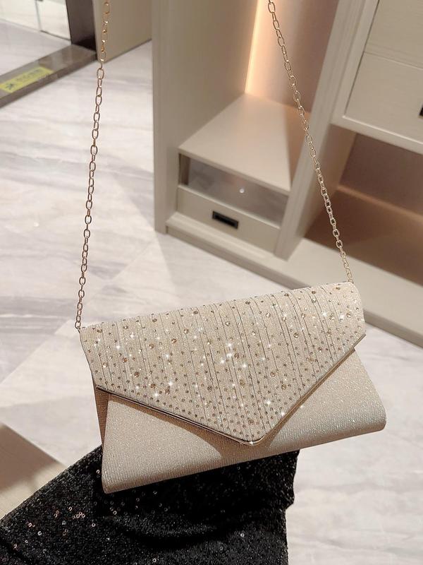 Women's Minimalist Elegant Plain Glitter Evening Bag, Rhinestone Decorated Clutch Purse For Party & Wedding & Dating