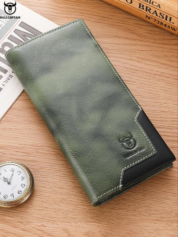 Men's Summer Business Fashion Patchwork Pattern Long Wallet, Vintage Cowhide Zipper Bifold Wallet, Portable Coin Purse for Daily Back To School, Fall Outfits, Earthtone Fall Freshness