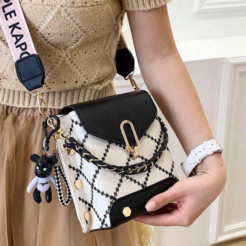 Women Mini Plaid Mobile Phone Bag Mini Rivet Crossbody Bag Fashion Chain Handbag & Purse