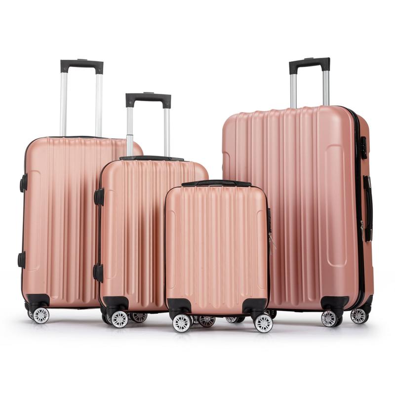 Zimtown 4 Piece Luggage Set, ABS Hard Shell Suitcase Luggage Sets Double Wheels with TSA Lock, Rose Gold