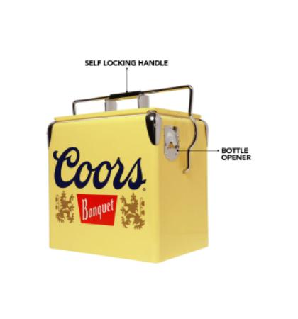 Coors Banquet Retro Ice Chest Cooler W Opener 13L (14 qt) Yellow & Silver