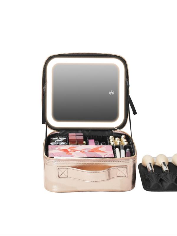 Portable Travel Makeup Bag with Mirror & Light, 3 Color Lighting Cosmetic Organizer, Compact and Stylish Design Makeup Case for Women