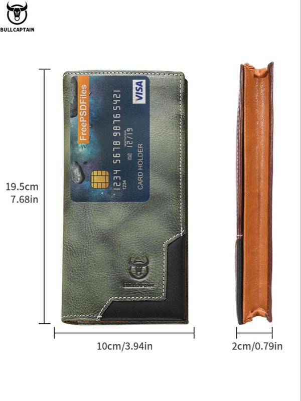 Men's Summer Business Fashion Patchwork Pattern Long Wallet, Vintage Cowhide Zipper Bifold Wallet, Portable Coin Purse for Daily Back To School, Fall Outfits, Earthtone Fall Freshness