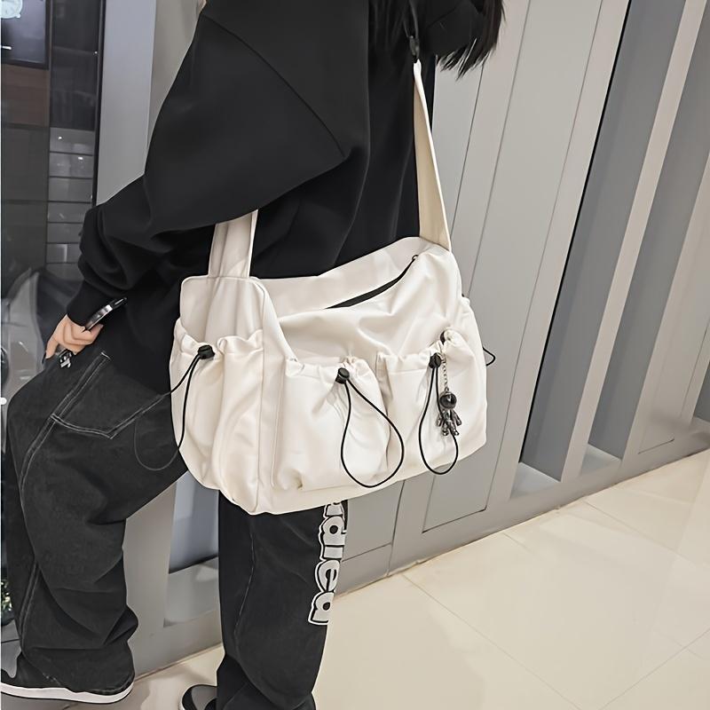 Casual Black And White Simple Men's Messenger Bag, Japanese Ins Versatile Women's Shoulder Bag, Large Capacity Couple Workwear Crossbody Bag