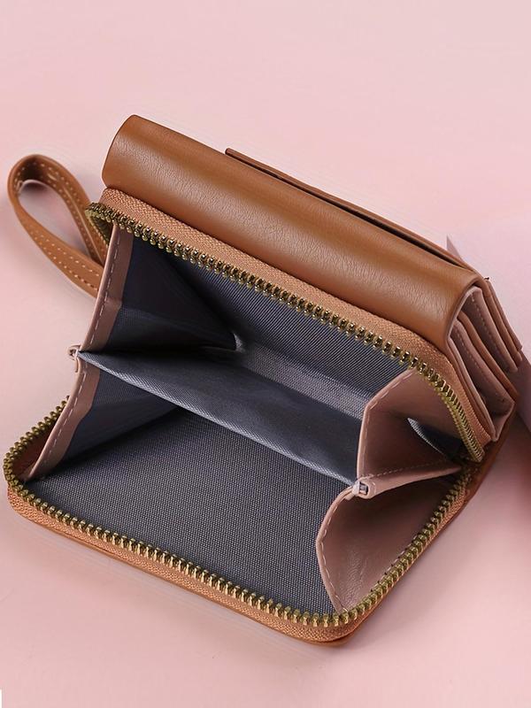 Women's Solid Color Zipper Short Wallet, Fashionable Trifold Wallet for Daily Used, Casual Trendy Versatile All-match Card Holder