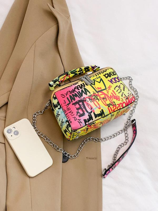 Fashionable Letter & Crown Graffiti Pattern Crossbody Bag, Casual Shoulder Bag for Women, Casual Trendy Versatile High-quality Daily Commuting Bag