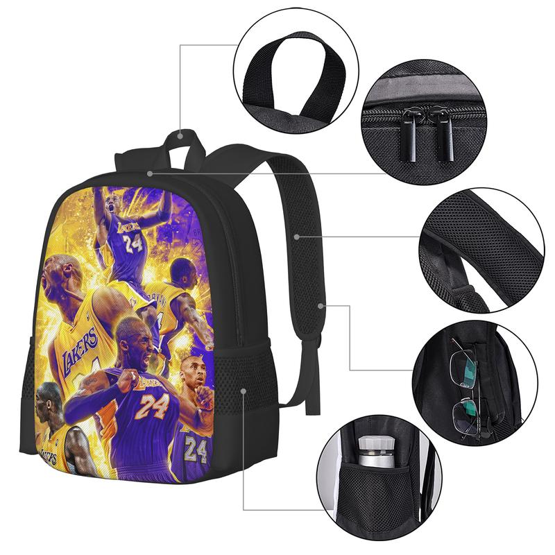 2PCS Kobe Backpack Set 17In Fashion Cartoon Multi-Function Backpacks Large Capacity Anime Shoulder Bag Color B