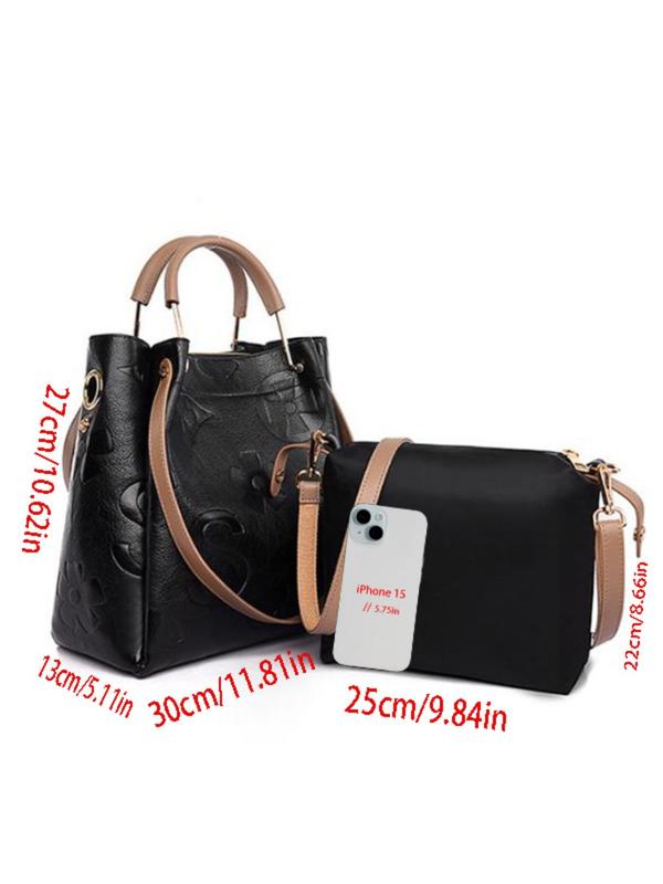 Women's Elegant Temperament Embossed Design Shoulder Bag & Crossbody Bag, Fashionable Large Capacity Tote Bag, Casual Trendy Versatile High-quality Daily Commuting Bag Set