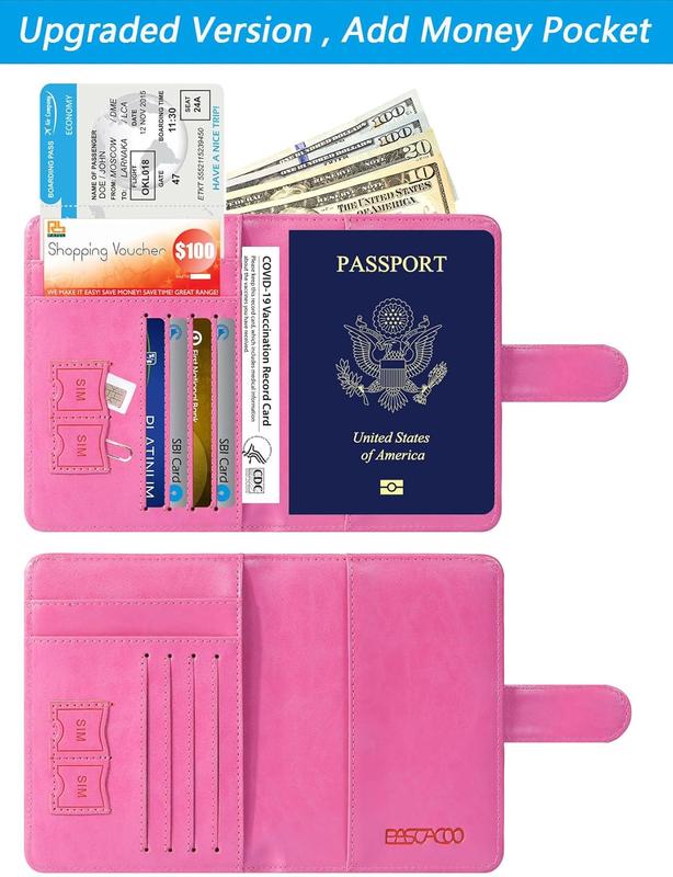 Ultra-Slim Leather Passport Holder and Wallet with RFID Protection – Travel Accessory for Men and Women (Pink)