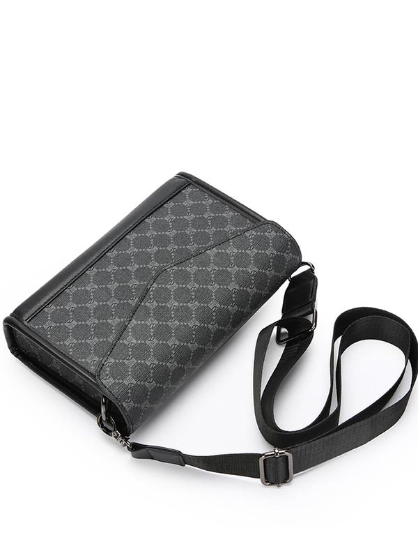 Men's Fashionable Geometric Pattern Zipper Crossbody Bag, Casual PU Leather Shoulder Bag for Daily Used, Trendy Versatile High-quality Daily Commuting Bag