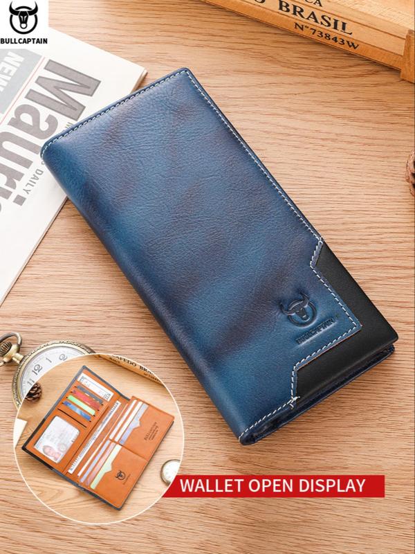 Men's Summer Business Fashion Patchwork Pattern Long Wallet, Vintage Cowhide Zipper Bifold Wallet, Portable Coin Purse for Daily Back To School, Fall Outfits, Earthtone Fall Freshness