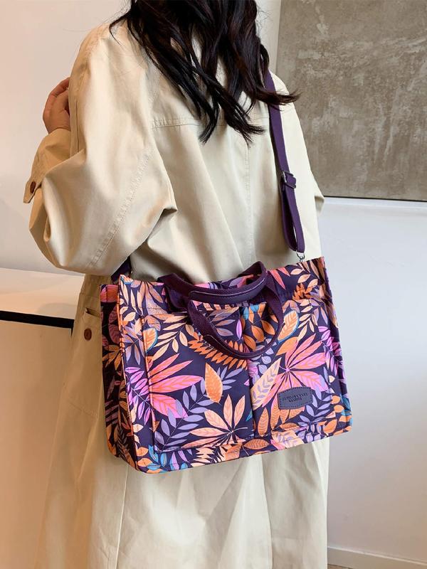 Fashion Floral Pattern Tote Bag, Large Capacity Multi-pocket Crossbody Bag for Women, Casual Trendy Versatile High-quality Daily Commuting Bag, Girl Fashionable Shopping Bag