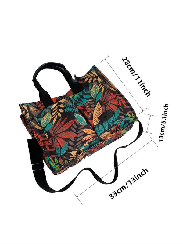 Fashion Floral Pattern Tote Bag, Large Capacity Multi-pocket Crossbody Bag for Women, Casual Trendy Versatile High-quality Daily Commuting Bag, Girl Fashionable Shopping Bag