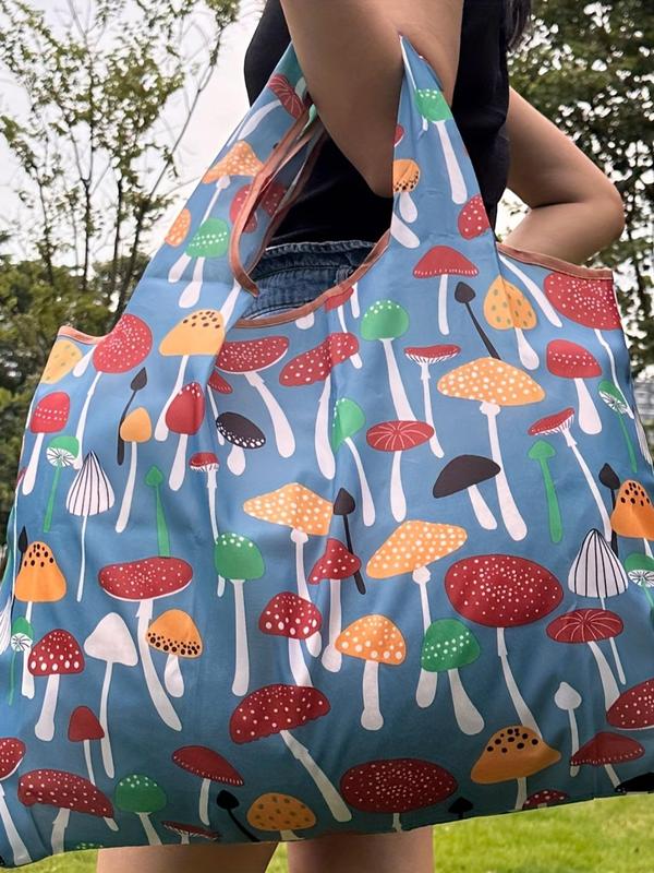 Women's Mushroom Pattern Large Volume Tote Bag, High Load-bearing Waterproof Foldable Shopper Bag, Summer 2024 Fashion Casual Bag for Work & Daily Used