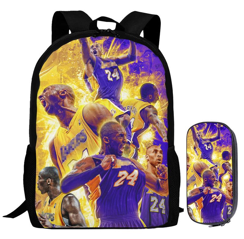 2PCS Kobe Backpack Set 17In Fashion Cartoon Multi-Function Backpacks Large Capacity Anime Shoulder Bag Color B