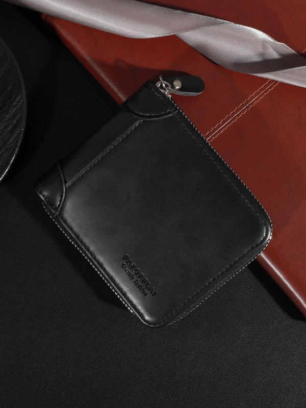 Men's Business Fashion Letters Print Short Wallet, Multi Card Slot Zipper Coin Pocket Wallet, Casual Trendy Wallet for Work & Daily Use