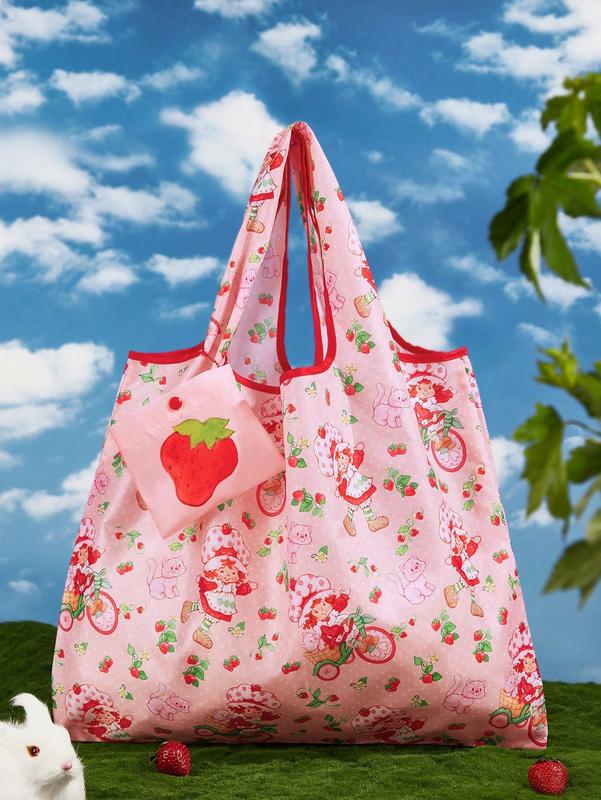 Strawberry Shortcake Cute Strawberry Print RPET Foldable Reusable Shopping Bag – Trendy & Eco-Friendly Tote for Strawberry Lovers