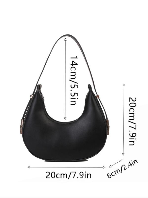 Women's Minimalist Solid Color PU Leather Shoulder Bag, Trendy Half Moon Bag, Fashion All-match Underarm Bag, Casual Commuter Baguette Bag