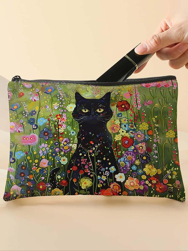 Cat Pattern Makeup Bag, Multi-functional Cosmetic Storage Bag, Zipper Makeup Organizer Pouch, Versatile Storage Bag for Travel, Business Trips