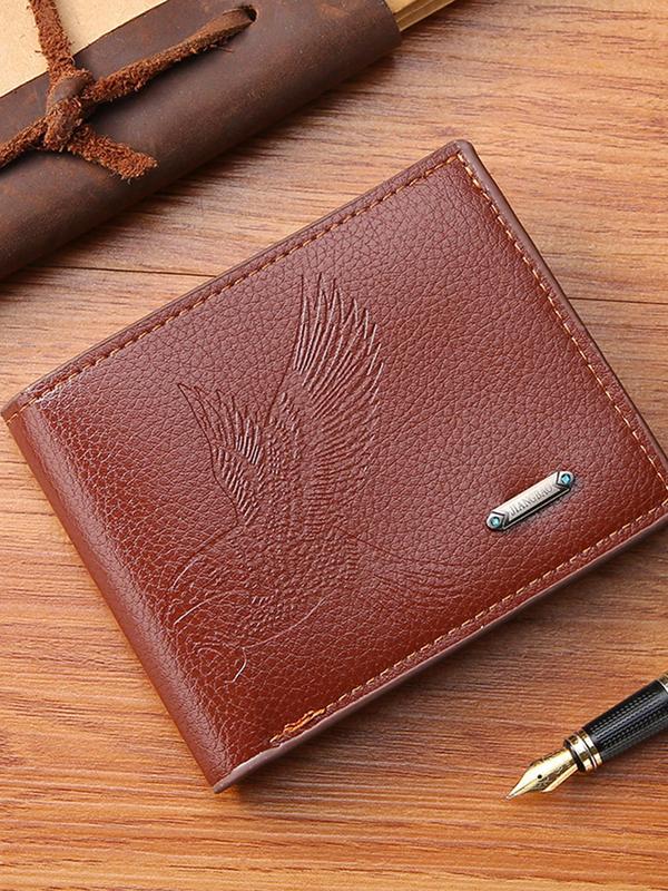 Classic Business Coin Purse, Lychee Pattern Texture Vintage Bifold Short Wallet, Animal Eagle Embossed Short Fashion Wallet