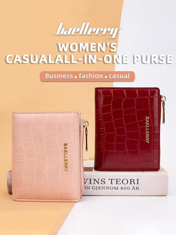 Women's Crocodile Embossed Short Wallet, Fashionable PU Leather Zipper Card Holder, Casual Versatile Bifold Wallet for Daily Use