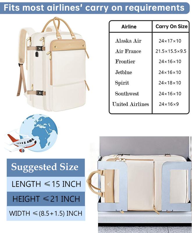 17'' Beige TSA Friendly Carry-on Luggage with Shoes Compartment& 2 Pack Cubes, Expandable Large Travel Laptop Weekend Beach Backpack Personal Item