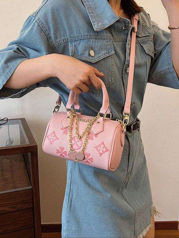 Women's Fashion Floral Embossed Handbag, PU Leather Shoulder Crossbody Bag with Chain Decor, Luxury Designer Handbags, Vintage Boston Bag, Trendy Versatile High-quality Daily Commuting Bag