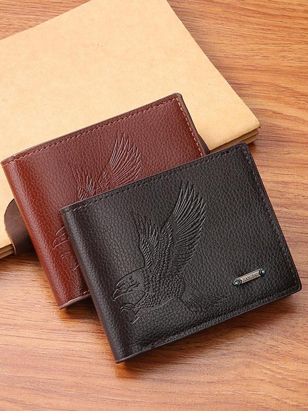 Classic Business Coin Purse, Lychee Pattern Texture Vintage Bifold Short Wallet, Animal Eagle Embossed Short Fashion Wallet