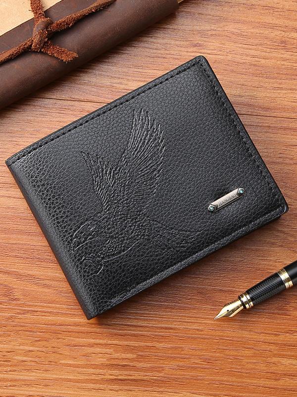 Classic Business Coin Purse, Lychee Pattern Texture Vintage Bifold Short Wallet, Animal Eagle Embossed Short Fashion Wallet