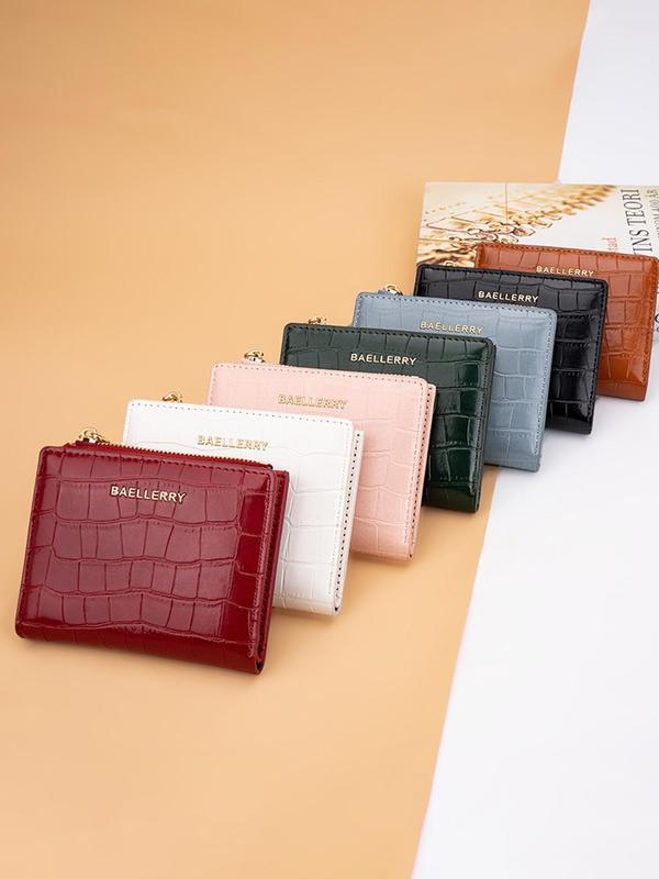 Women's Crocodile Embossed Short Wallet, Fashionable PU Leather Zipper Card Holder, Casual Versatile Bifold Wallet for Daily Use