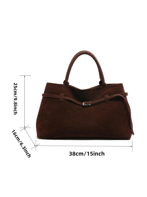 Women's Solid Color Belted Suede Tote Bag, Fashionable Large Capacity Handbag for Daily Used, Casual Trendy Versatile High-quality Daily Commuting Bag