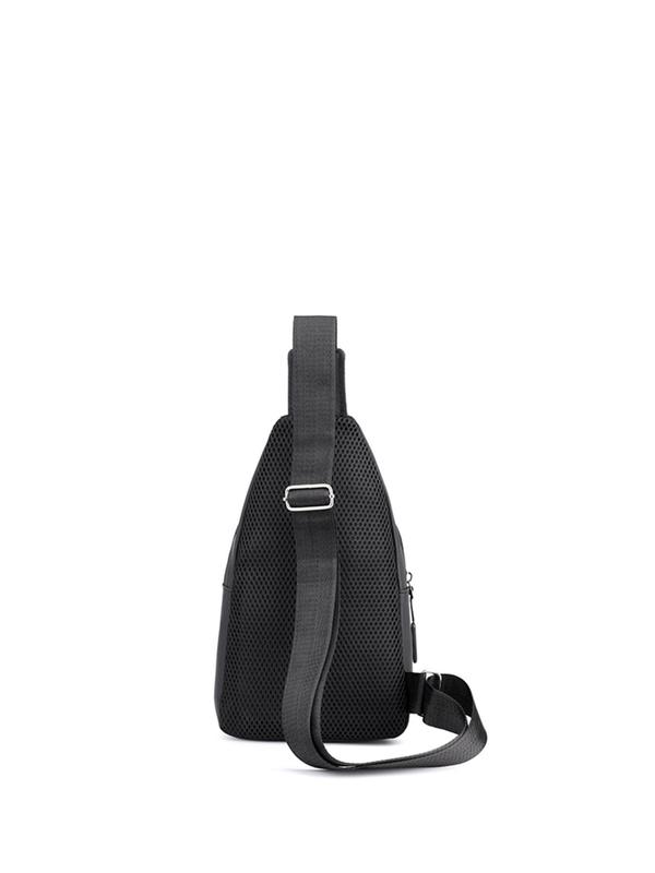 Men's Casual Letter Design Zipper Sling Bag with Independent Headphone Jack, Lightweight Large Capacity Waterproof Nylon Crossbody Bag, Casual Trendy Versatile High-quality Daily Commuting Bag