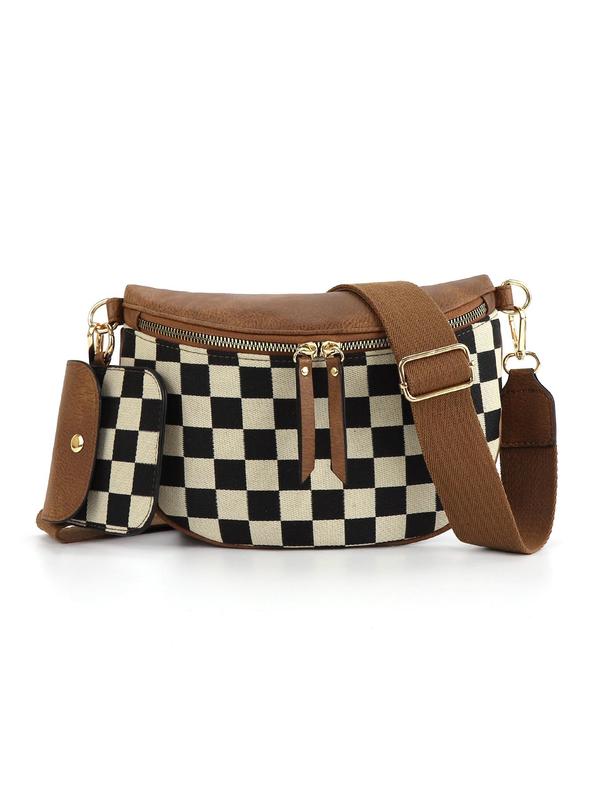 Women's Checked Pattern Crossbody Bag & Coin Puse, Fashionable PU Leather Bag Set, Casual Trendy Versatile High-quality Daily Commuting Bag