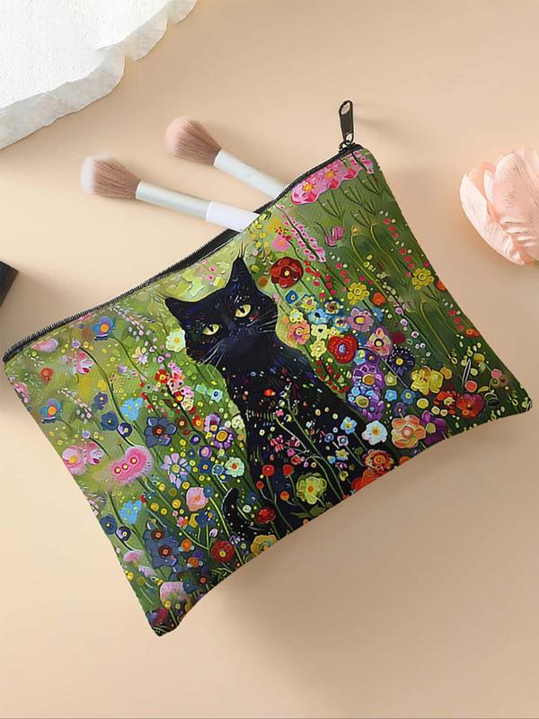 Cat Pattern Makeup Bag, Multi-functional Cosmetic Storage Bag, Zipper Makeup Organizer Pouch, Versatile Storage Bag for Travel, Business Trips