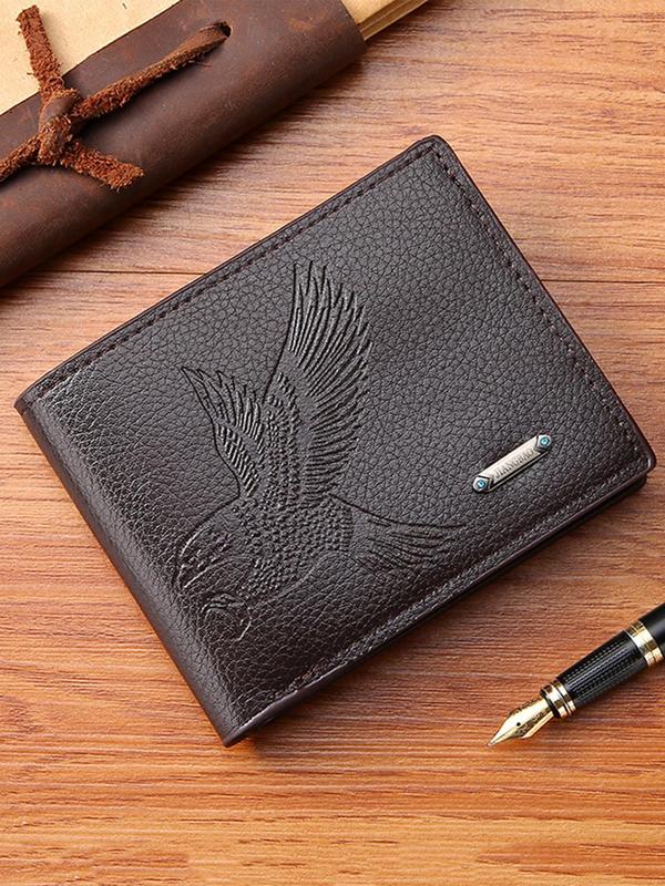 Classic Business Coin Purse, Lychee Pattern Texture Vintage Bifold Short Wallet, Animal Eagle Embossed Short Fashion Wallet