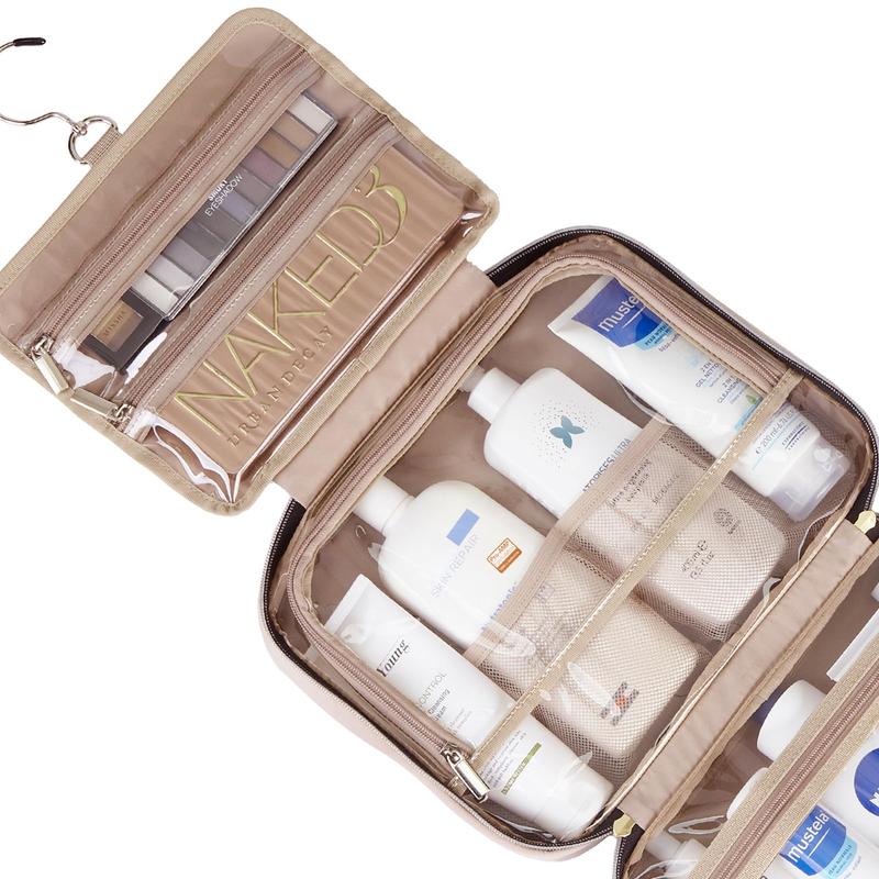 Travel Toiletry Bag for women, Portable Hanging Organizer for Full-Sized Shampoo, Conditioner, Brushes Set, Travel-Size Accessories