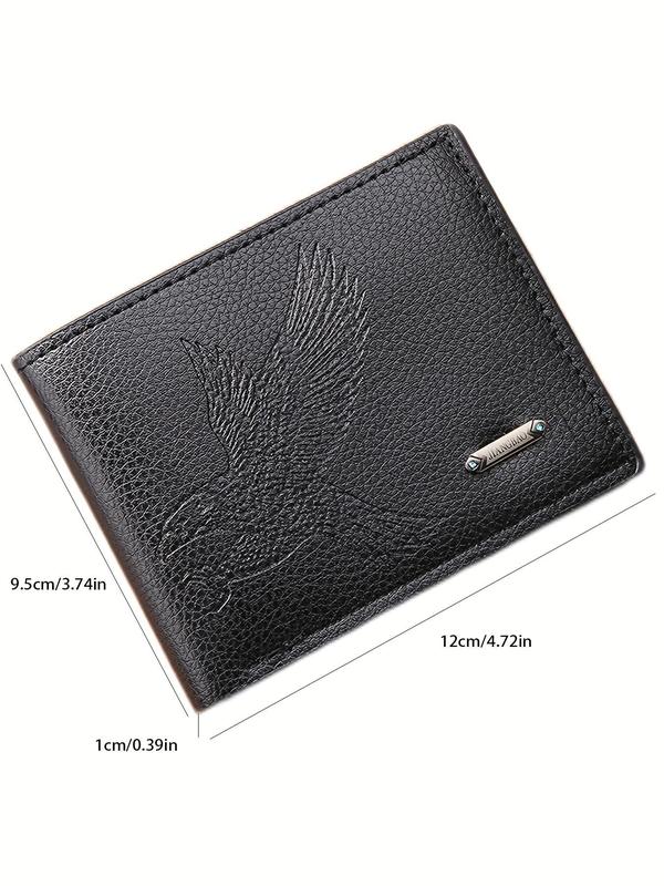 Classic Business Coin Purse, Lychee Pattern Texture Vintage Bifold Short Wallet, Animal Eagle Embossed Short Fashion Wallet