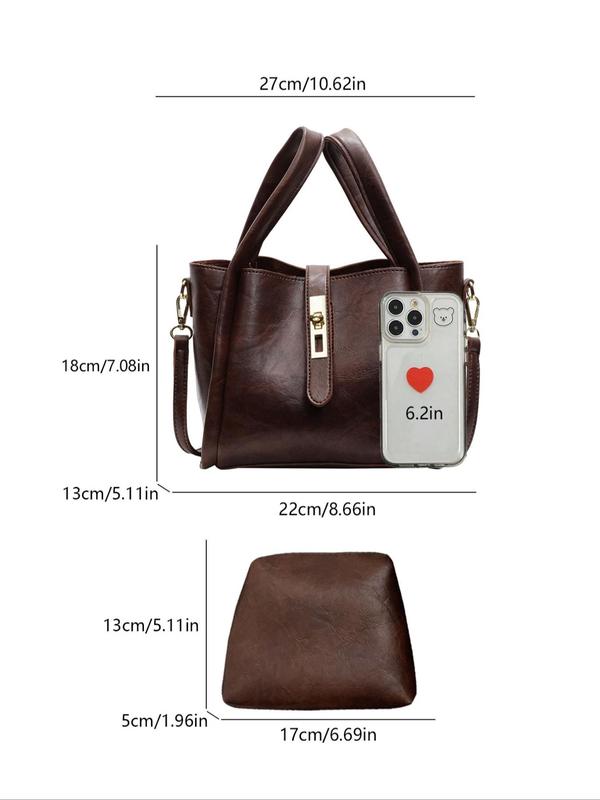 Women's Elegant Solid Color Handbag & Pouch Bag, Fashionable Crossbody Bag & Makeup Bag, Casual Trendy Versatile High-quality Daily Commuting Bag