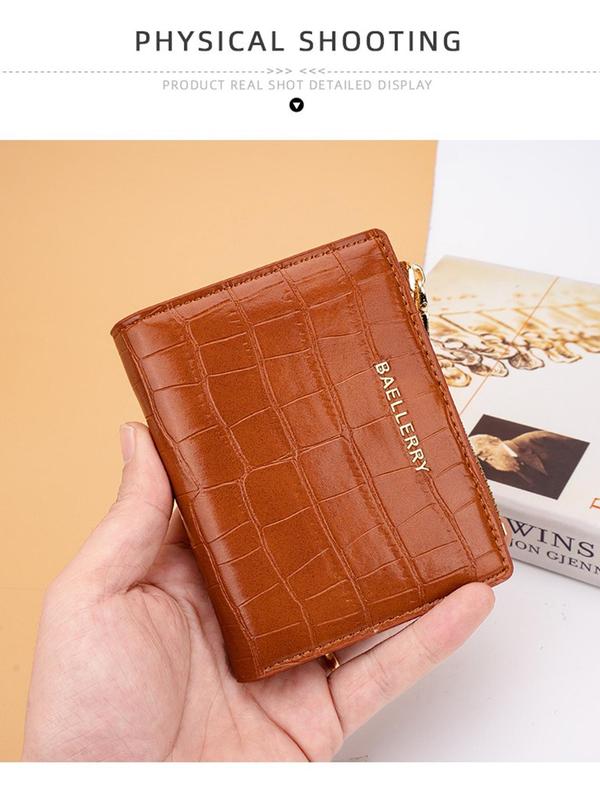 Women's Crocodile Embossed Short Wallet, Fashionable PU Leather Zipper Card Holder, Casual Versatile Bifold Wallet for Daily Use