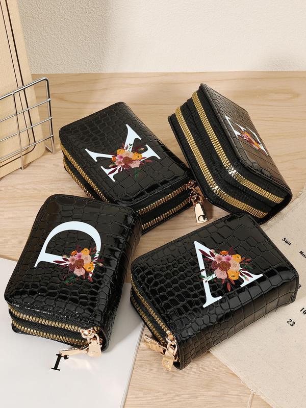 Fashion Letter Crocodile Pattern Short Wallet, 2024 New Style Casual Versatile Zipper Card Holder for Women, Trendy All-match Short Wallet for Daily Use