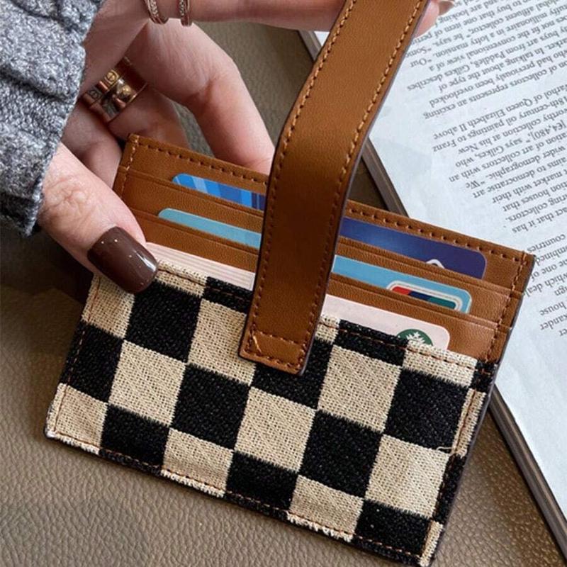 Women's Fashion Colorblock Plaid Short Wallet - Casual Canvas & PU Leather Zipper Card Holder with Snap Closure - Leather Lining & Edging