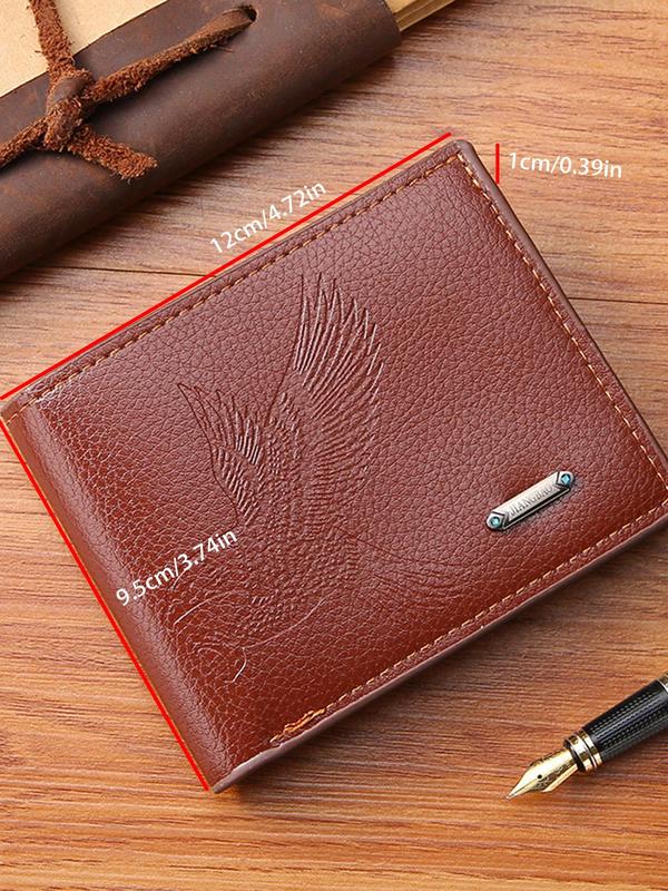 Classic Business Coin Purse, Lychee Pattern Texture Vintage Bifold Short Wallet, Animal Eagle Embossed Short Fashion Wallet