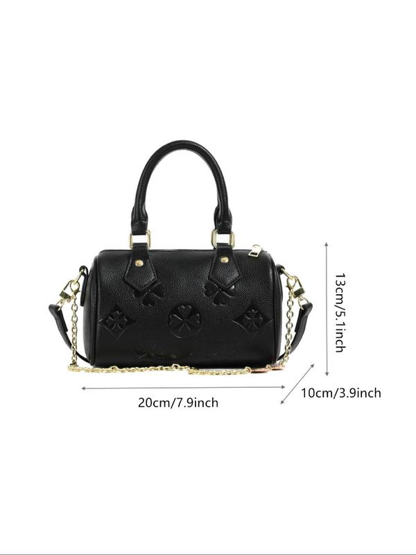 Women's Fashion Floral Embossed Handbag, PU Leather Shoulder Crossbody Bag with Chain Decor, Luxury Designer Handbags, Vintage Boston Bag, Trendy Versatile High-quality Daily Commuting Bag