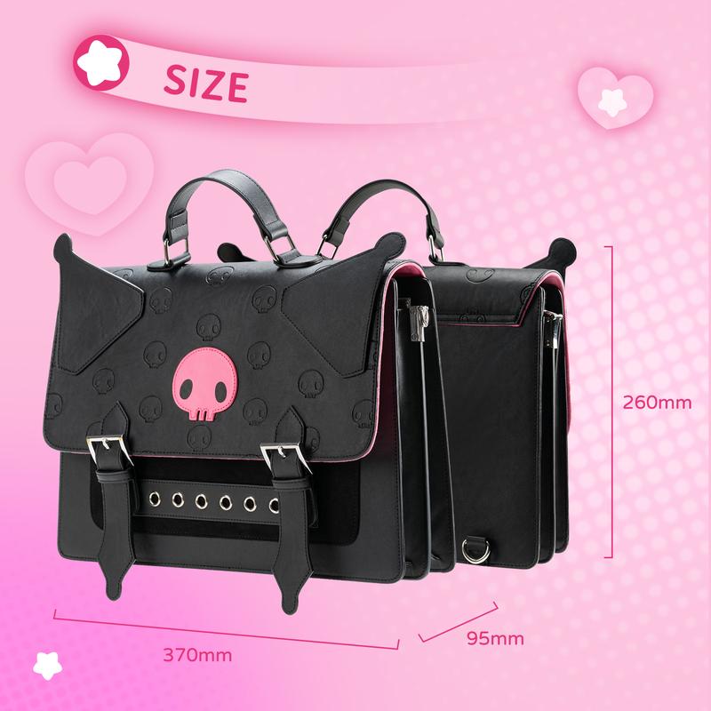 Geekshare Black Cartoon Backpack Protective Shell Waterproof PU Large Capacity for Daily Outing, Fits Tablet & Switch