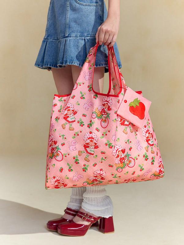 Strawberry Shortcake Cute Strawberry Print RPET Foldable Reusable Shopping Bag – Trendy & Eco-Friendly Tote for Strawberry Lovers