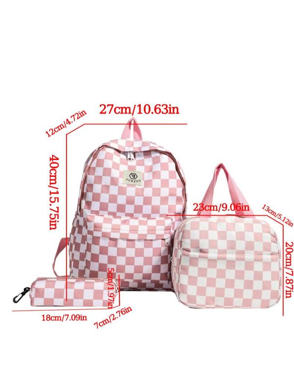 Fashion Checked Pattern Backpack & Lunch Bag & Pencil Case Set, Casual Lightweight Large Capacity Storage Zipper Backpack Set, Versatile Bag Set for Travel & School