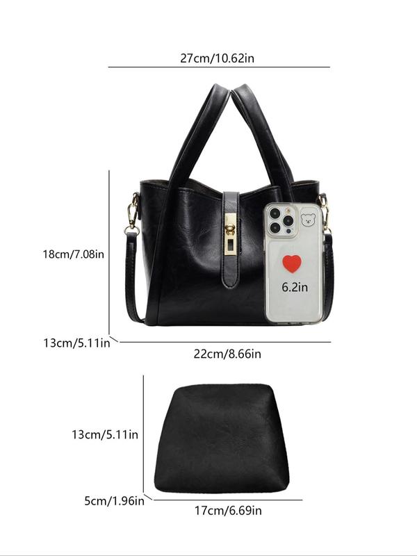 Women's Elegant Solid Color Handbag & Pouch Bag, Fashionable Crossbody Bag & Makeup Bag, Casual Trendy Versatile High-quality Daily Commuting Bag