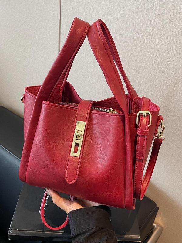 Women's Elegant Solid Color Handbag & Pouch Bag, Fashionable Crossbody Bag & Makeup Bag, Casual Trendy Versatile High-quality Daily Commuting Bag