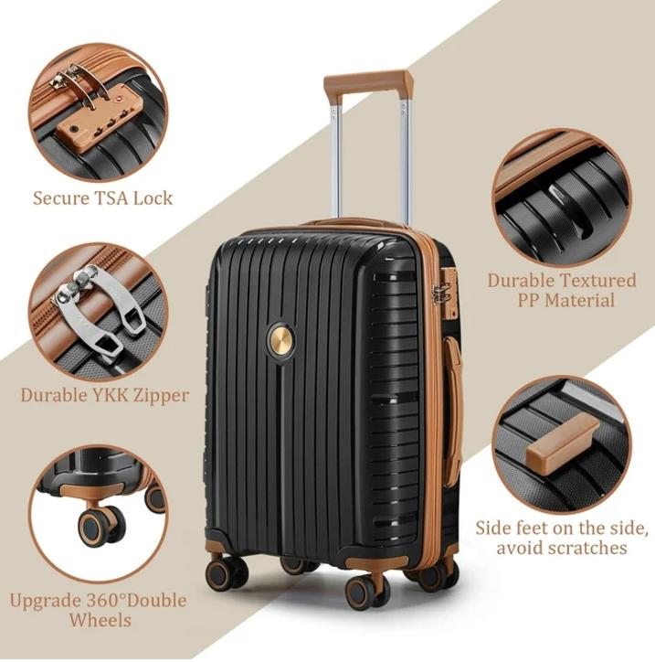 Melalenia-Joyway Luggage , PP Hard Carry-On Luggage Set, Travel Suitcase with Double Wheels and TSA Lock, Lightweight Luggage, Carry-On Luggage, Handbag Luggage